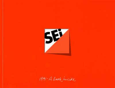 Annual Reports and Corporate Communications depicts: "SEI" peeps through a faux cutout on a red booklet