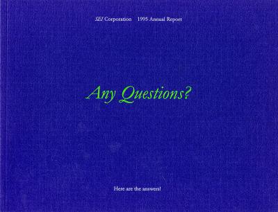 Annual Reports and Corporate Communications depicts: "Any Question" is written in a green cursive font on a blue booklet 