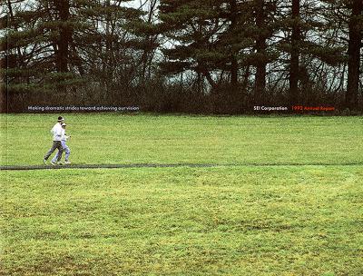 Annual Reports and Corporate Communications depicts: Two people jog in grass, a tree line is behind them 