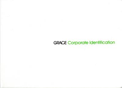 Logos and identities, Graphic Standards Manuals depicts: "Grace Corporate Identification" written in black and green on a white paper 