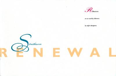Advertisements, Booklet/Brochure depicts: "Strathmore" written in a swirling blue font and "Renewal" written in a blocky yellow 