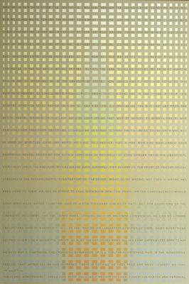 Posters depicts: Glowing grid in gold, orange and green. Some squares form the shape of a tall building