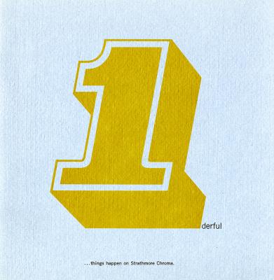 Advertisements, Booklet/Brochure depicts: A large blocky yellow number "1" with a drop shadow on a blue background, in small text to the right of the one is "derful" 
