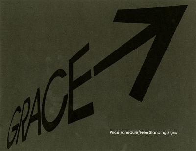 Logos and identities depicts: "Grace" with an arrow pointing off of then end seen at an angle 