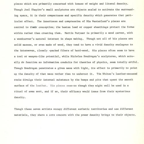 Press Releases depicts: Typewritten description of exhibition