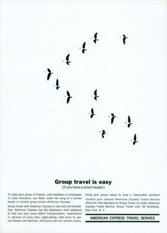 Advertisements depicts: Silhouette of a flock of birds attempting to travel in a vague V formation 