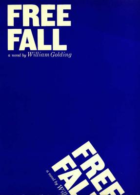 Book Covers depicts: "Free Fall" sits in the top left corner of a blue page, another "Free Fall" falls off of the bottom right 