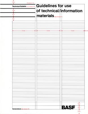 Logos and identities, Graphic Standards Manuals depicts: A blank grid sort of pattern, it is labeled "Guidelines for use of technical/information materials"