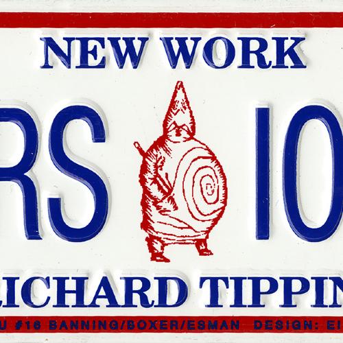 Announcements and invitations depicts: New York license plate with the word "Versions" with a ghoul character drawing in the middle 