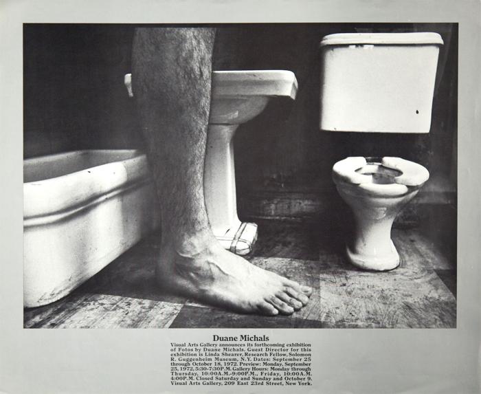 Posters depicts: Man's leg and foot next to sink and toilet