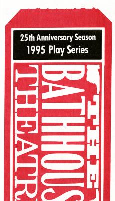 Red ticket stub for The Bathhouse Theater, 25th anniversary 
