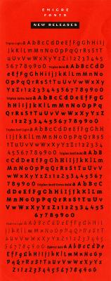 Flyers depicts: Eight different typographic symbol and alphabet examples printed on a red piece of paper 