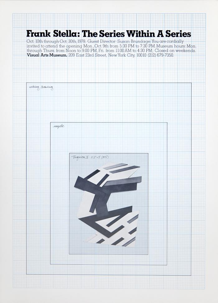 Posters depicts: Black and white abstract Stella drawing on grid