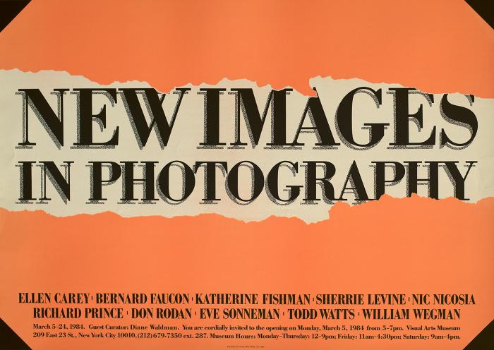 Posters depicts: Title of exhibition within torn edges of orange paper