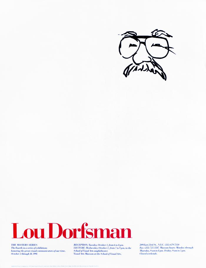 Posters depicts: simple portrait of dorfsman above exhibition details