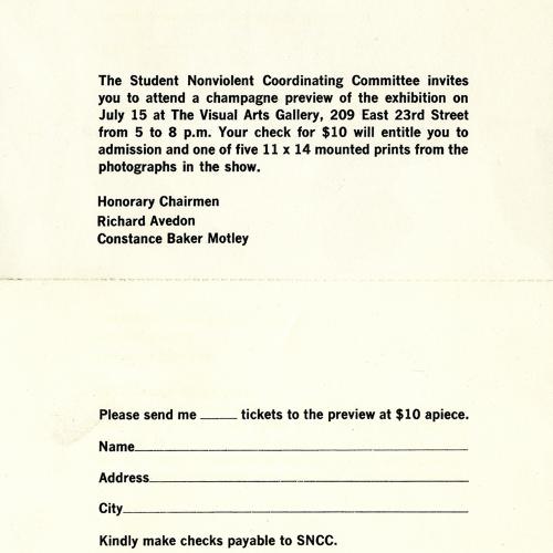Announcements and invitations depicts: Exhibition information and request for tickets in black type on white