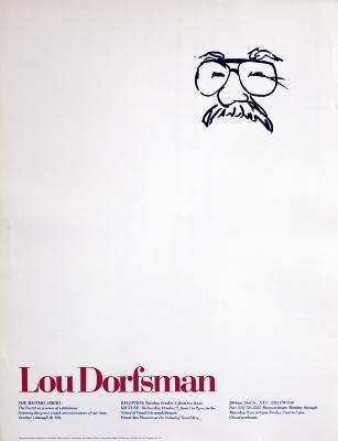 Posters depicts: simple portrait of dorfsman above exhibition details