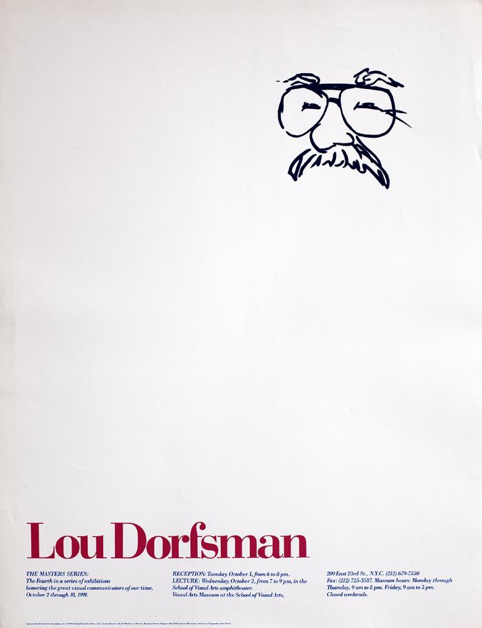 Posters depicts: simple portrait of dorfsman above exhibition details