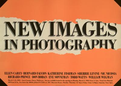 Posters depicts: Title of exhibition within torn edges of orange paper