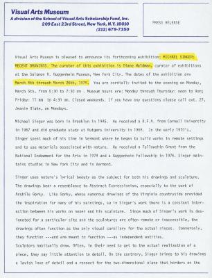 Press Releases depicts: Typewritten description of exhibition