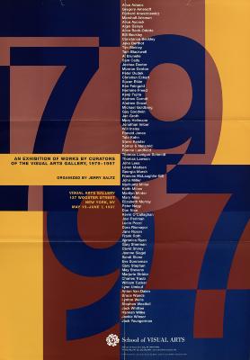 Posters depicts: Poster for An Exhibition of Works by Curators of the Visual Arts Gallery exhibition, listing participating artists