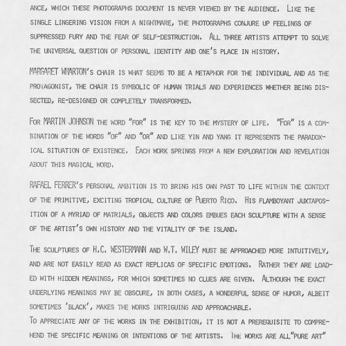 Press Releases depicts: Typewritten description of exhibition