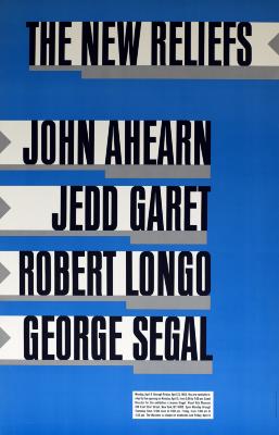 Posters depicts: blue poster with artists names indicated by arrows