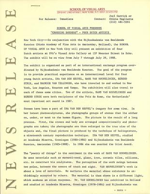Press Releases depicts: Document describing exhibition