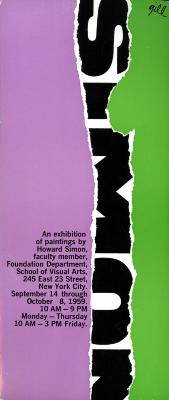 Announcements and invitations depicts: Torn purple and green paper with the word Simon partially revealed