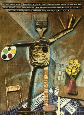 Posters depicts: collage of an artist made out of paintbrushes with exhibition details