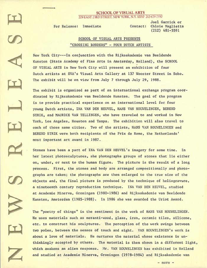 Press Releases depicts: Document describing exhibition