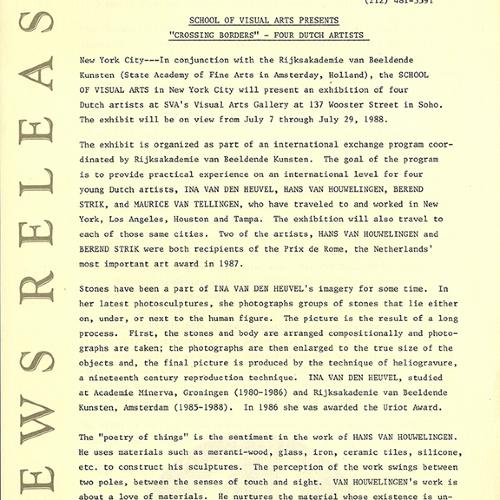Press Releases depicts: Document describing exhibition