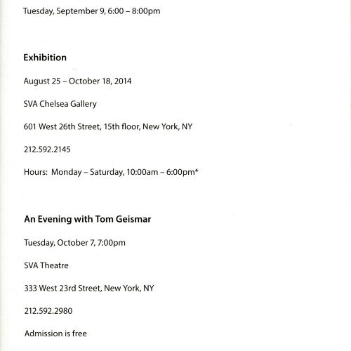 Announcements and invitations depicts: Back of announcement with exhibition information