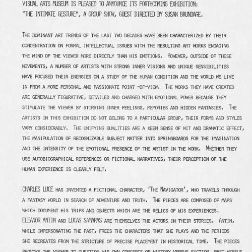 Press Releases depicts: Typewritten description of exhibition