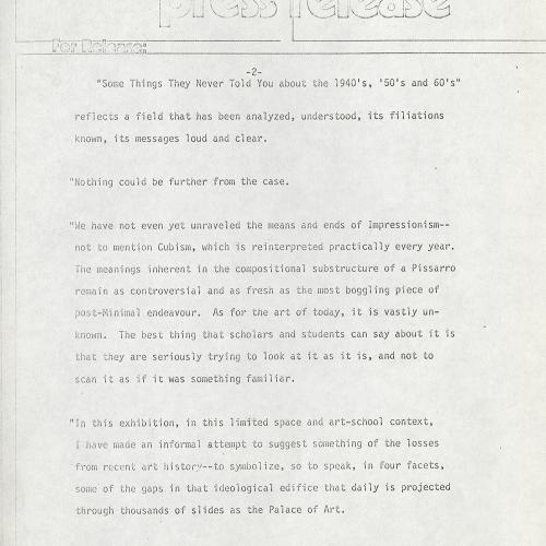 Press Releases depicts: Typewritten description of exhibition