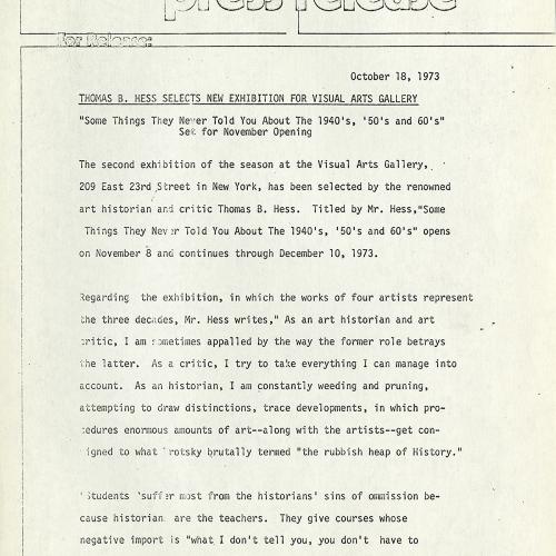 Press Releases depicts: Typewritten description of exhibition