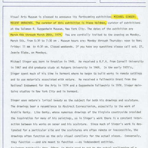 Press Releases depicts: Typewritten description of exhibition