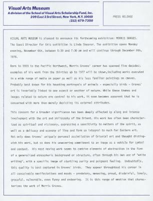 Press Releases depicts: Typewritten description of exhibition