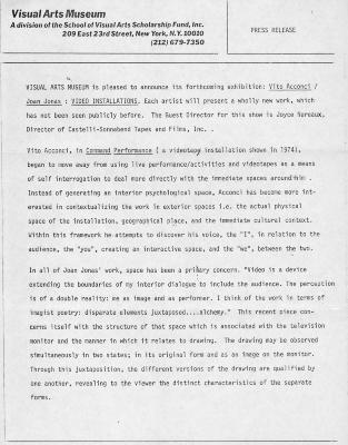 Press Releases depicts: Typewritten description of exhibition