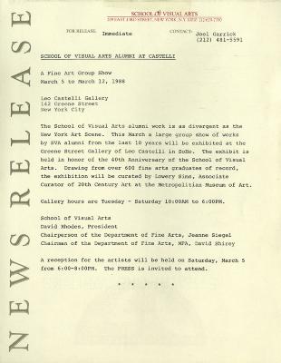 Press Releases depicts: Typewritten document describing exhibition