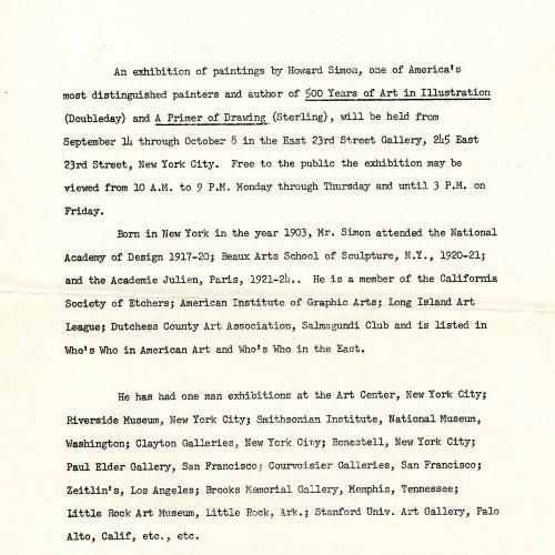 Prints depicts: Typewritten bio of the artist