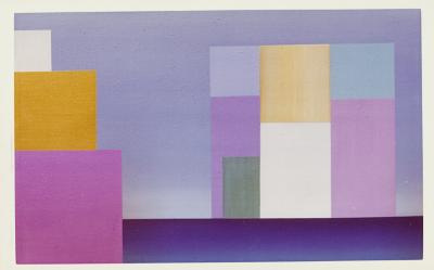 Announcements and invitations depicts: Blue, purple, yellow, and white rectangles