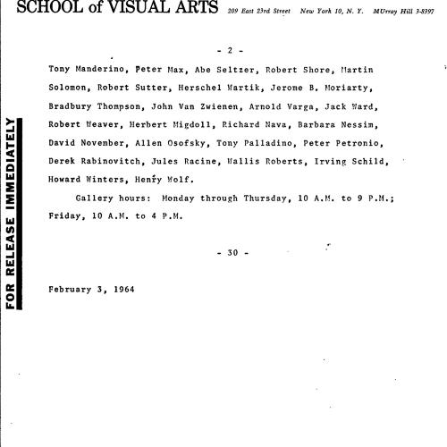 Press Releases depicts: press release on school of visual arts letterhead