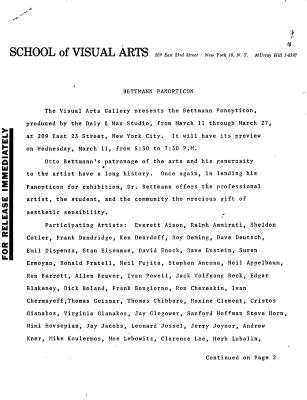 Press Releases depicts: press release on school of visual arts letterhead