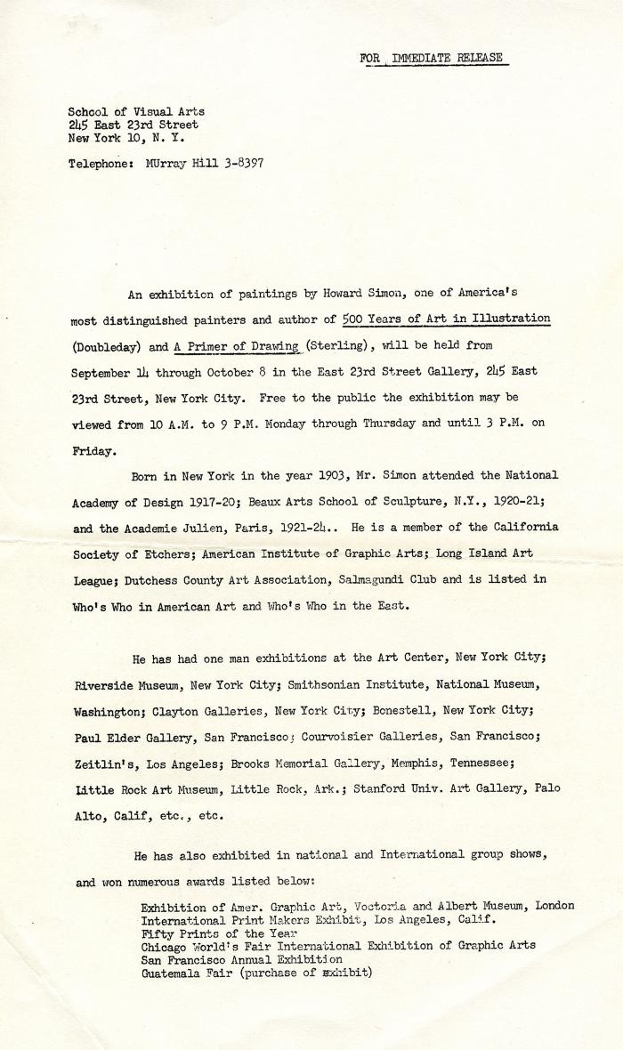 Prints depicts: Typewritten bio of the artist