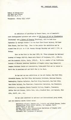 Prints depicts: Typewritten bio of the artist