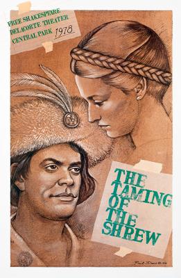 Posters depicts: Illustration of a woman's head with a bread looking down at a man pictured chest up with a fancy feathered hat