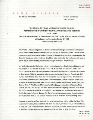 Press Releases depicts: typed press release on Visual Arts Gallery letterhead