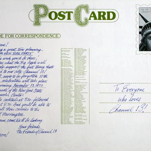 Posters depicts: Postcard with a handwritten letter on it, the stamp is the head of the statue of liberty 
