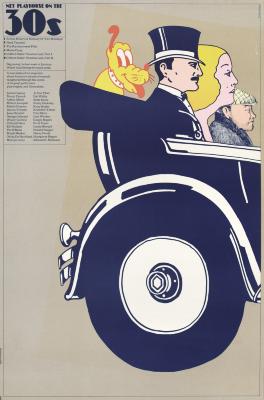 Posters depicts: 3 figures all drawn in a different cartoonish style ride in the back of a car, a cartoon dog (Disney's Pluto) rides with them 